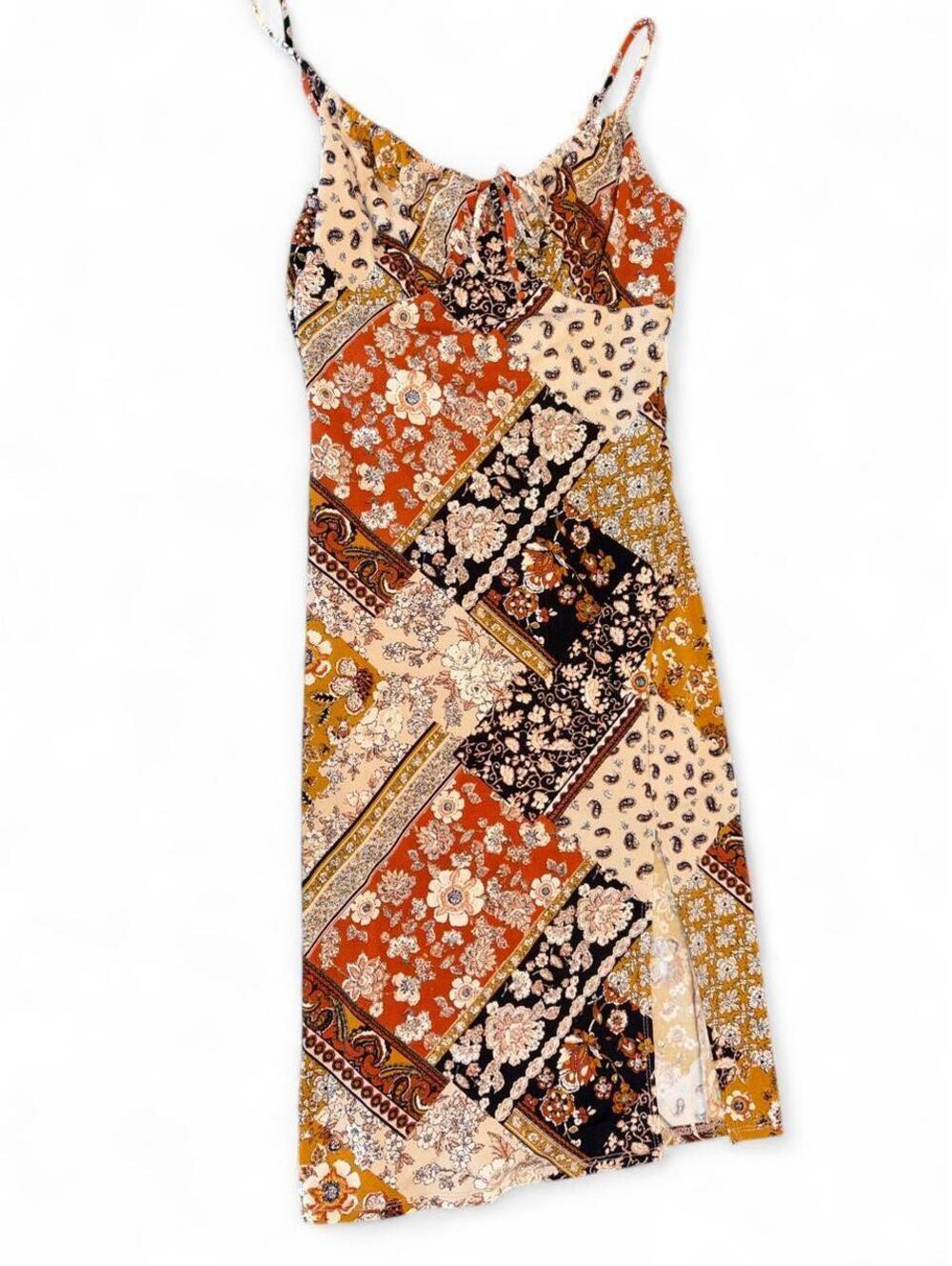 Inspired Hearts Patchwork Slip Midi Dress - Size Medium Y2K Boho